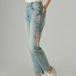 Lucky Brand Light Blue Jeans with Orange and White Embroidery